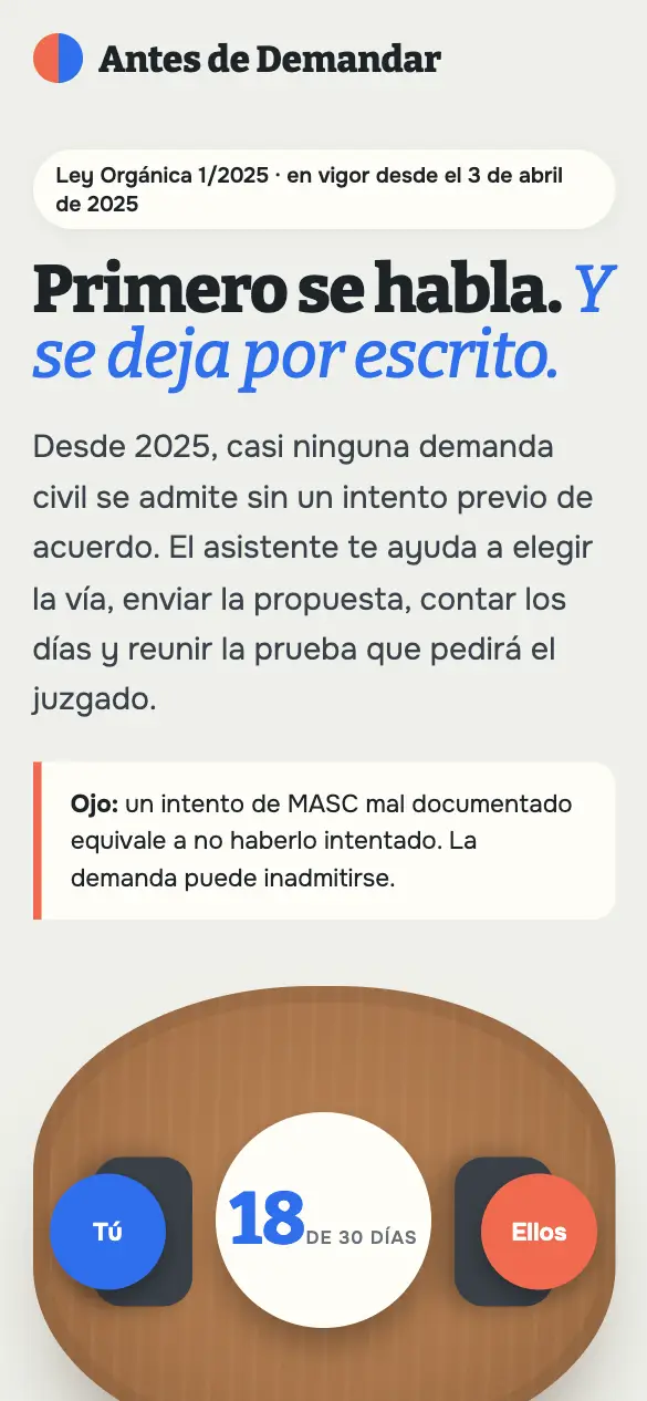 Antes de Demandar — versión móvil