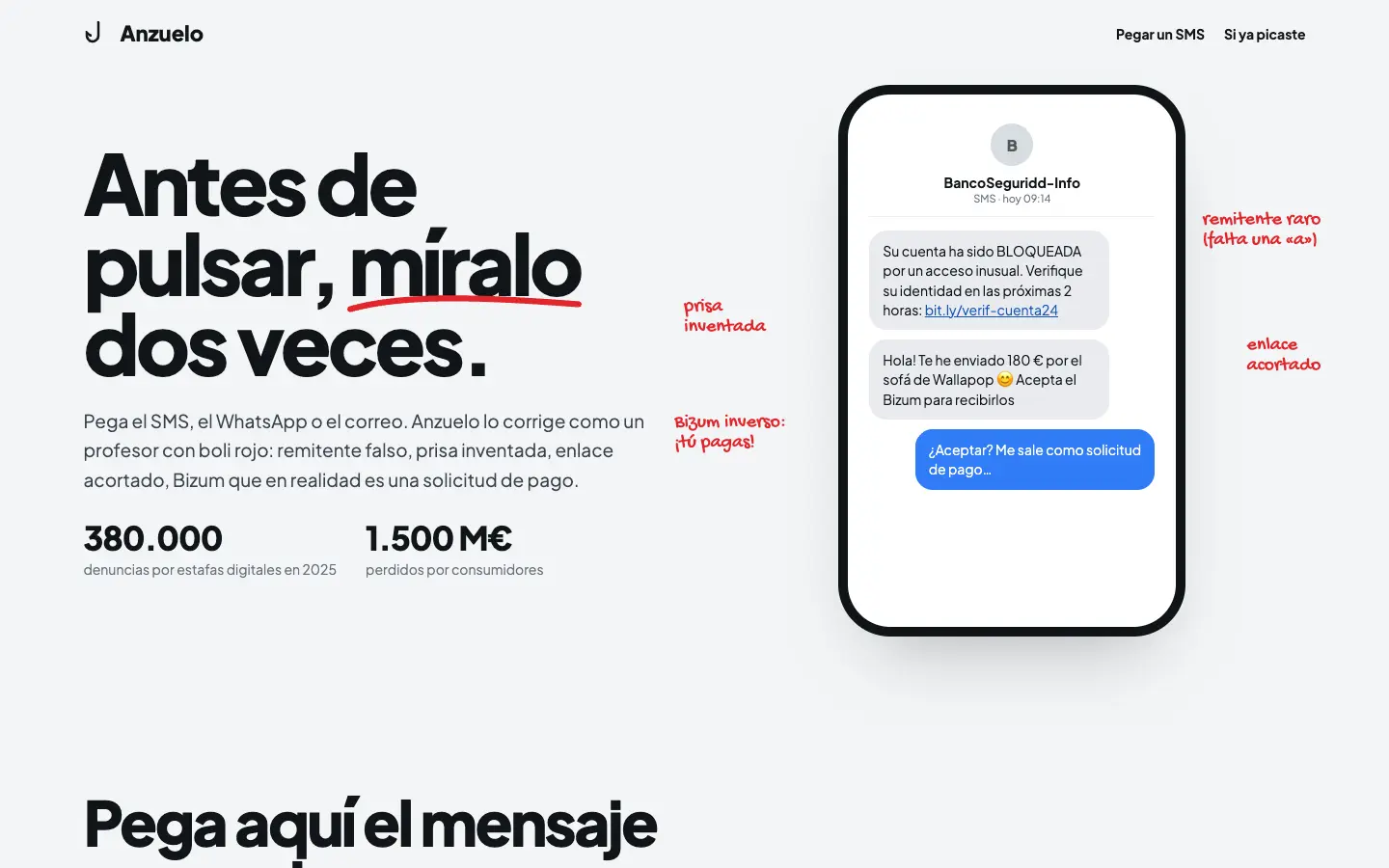 Anzuelo — primera pantalla del concepto