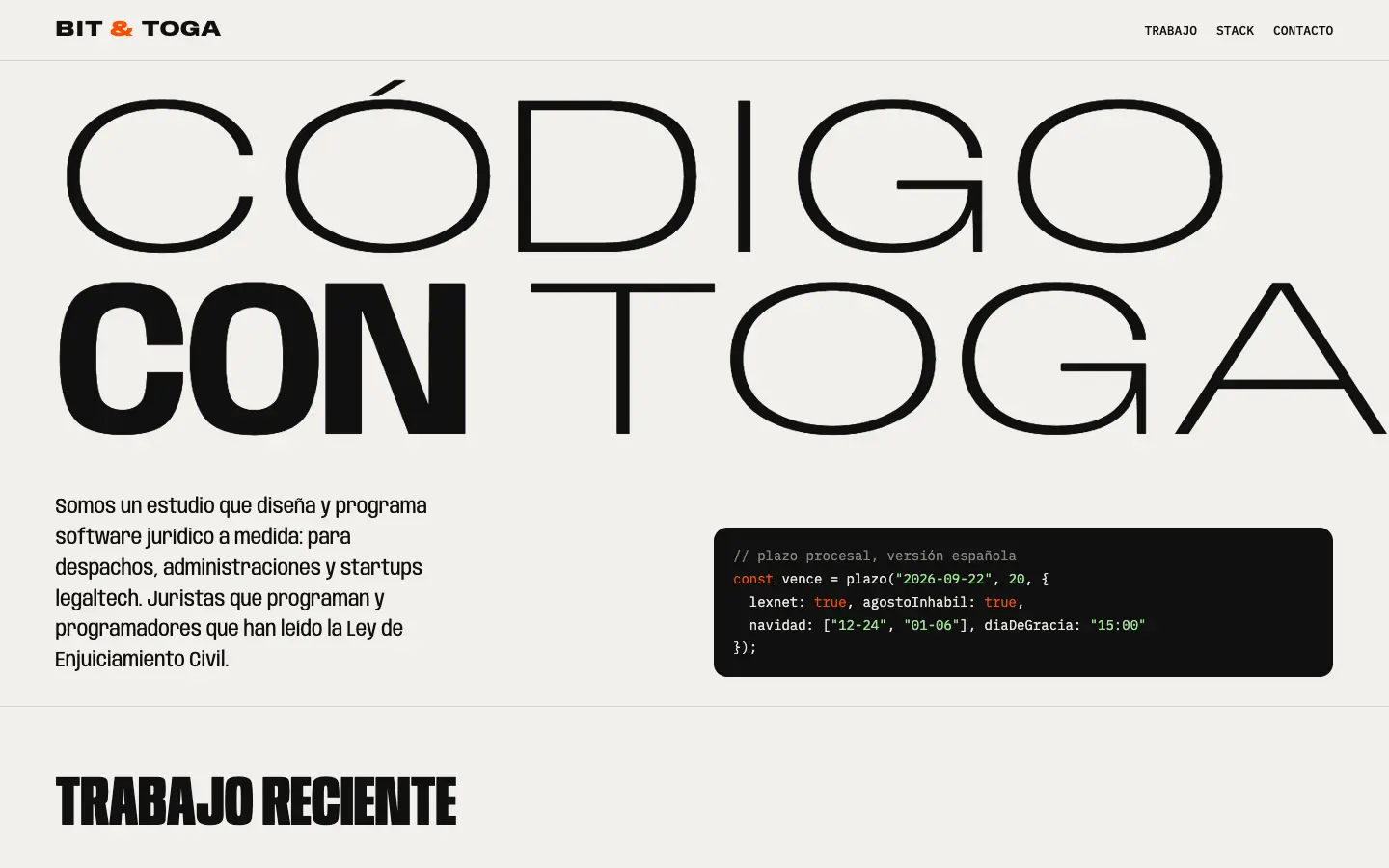 Bit & Toga — primera pantalla del concepto