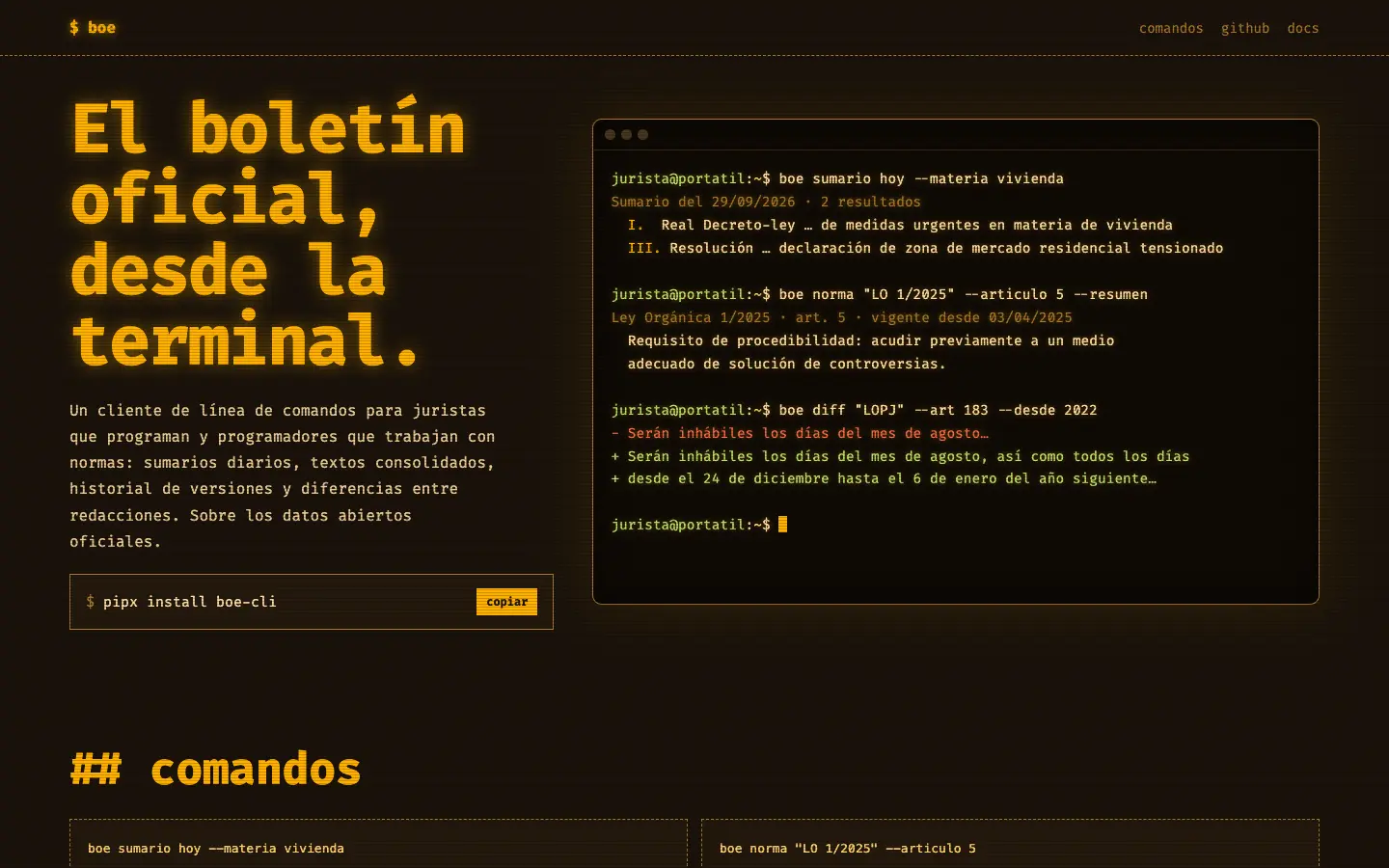 boe — primera pantalla del concepto