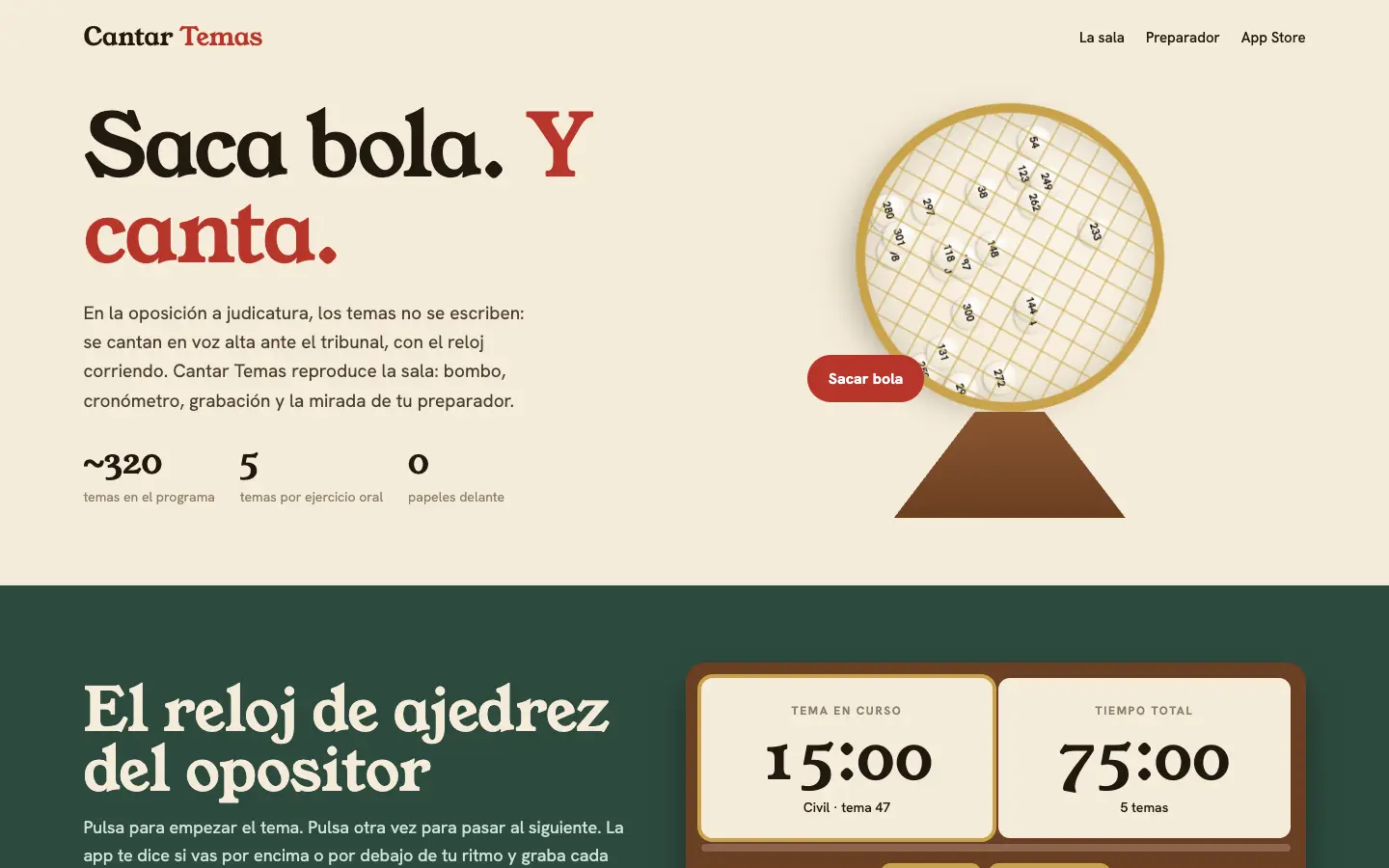 Cantar Temas — primera pantalla del concepto