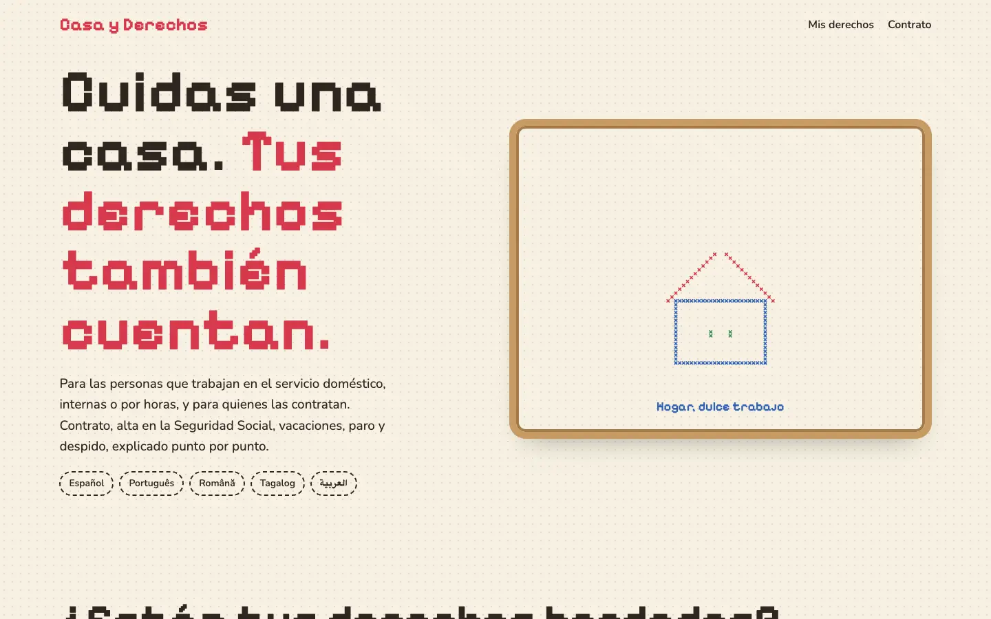 Casa y Derechos — primera pantalla del concepto
