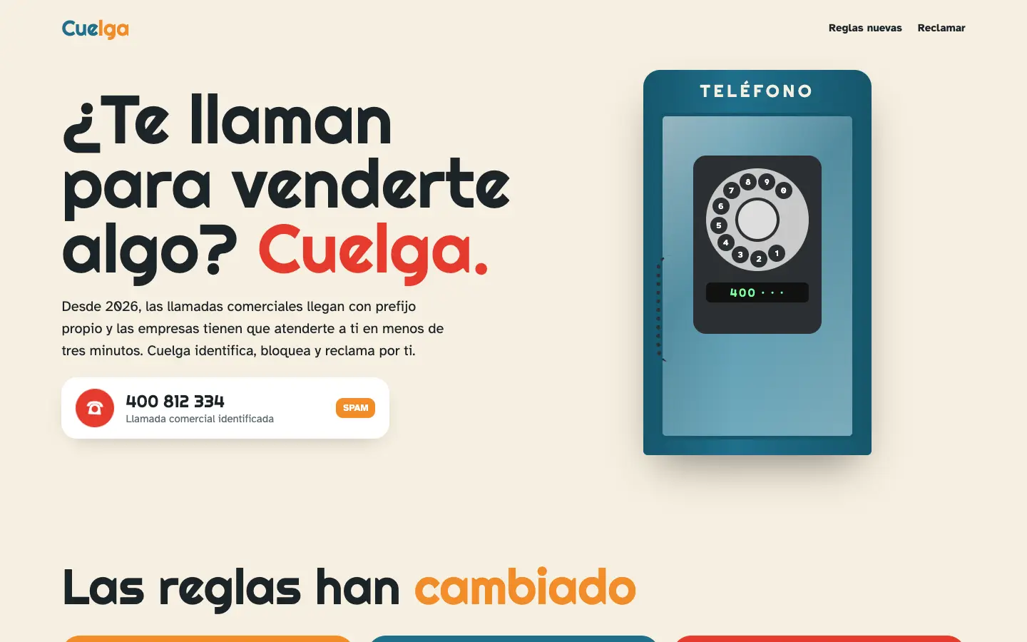 Cuelga — primera pantalla del concepto