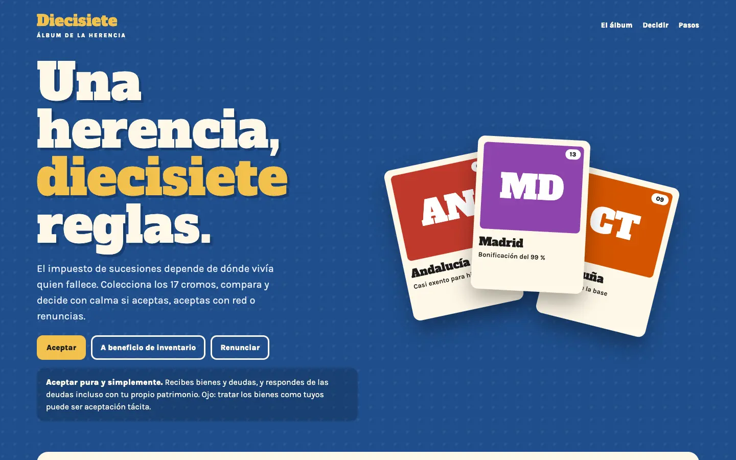 Diecisiete — primera pantalla del concepto