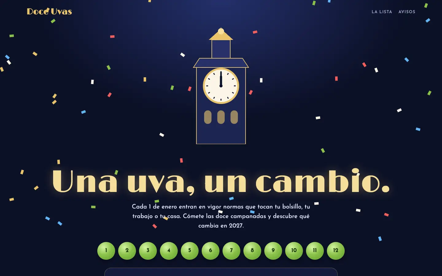Doce Uvas — primera pantalla del concepto