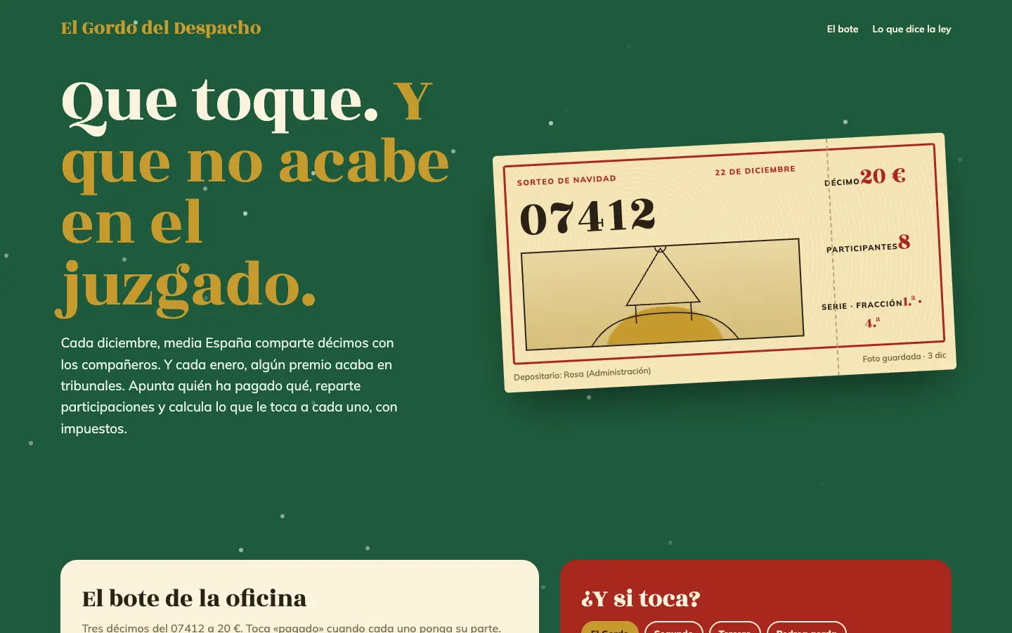 El Gordo del Despacho — primera pantalla del concepto