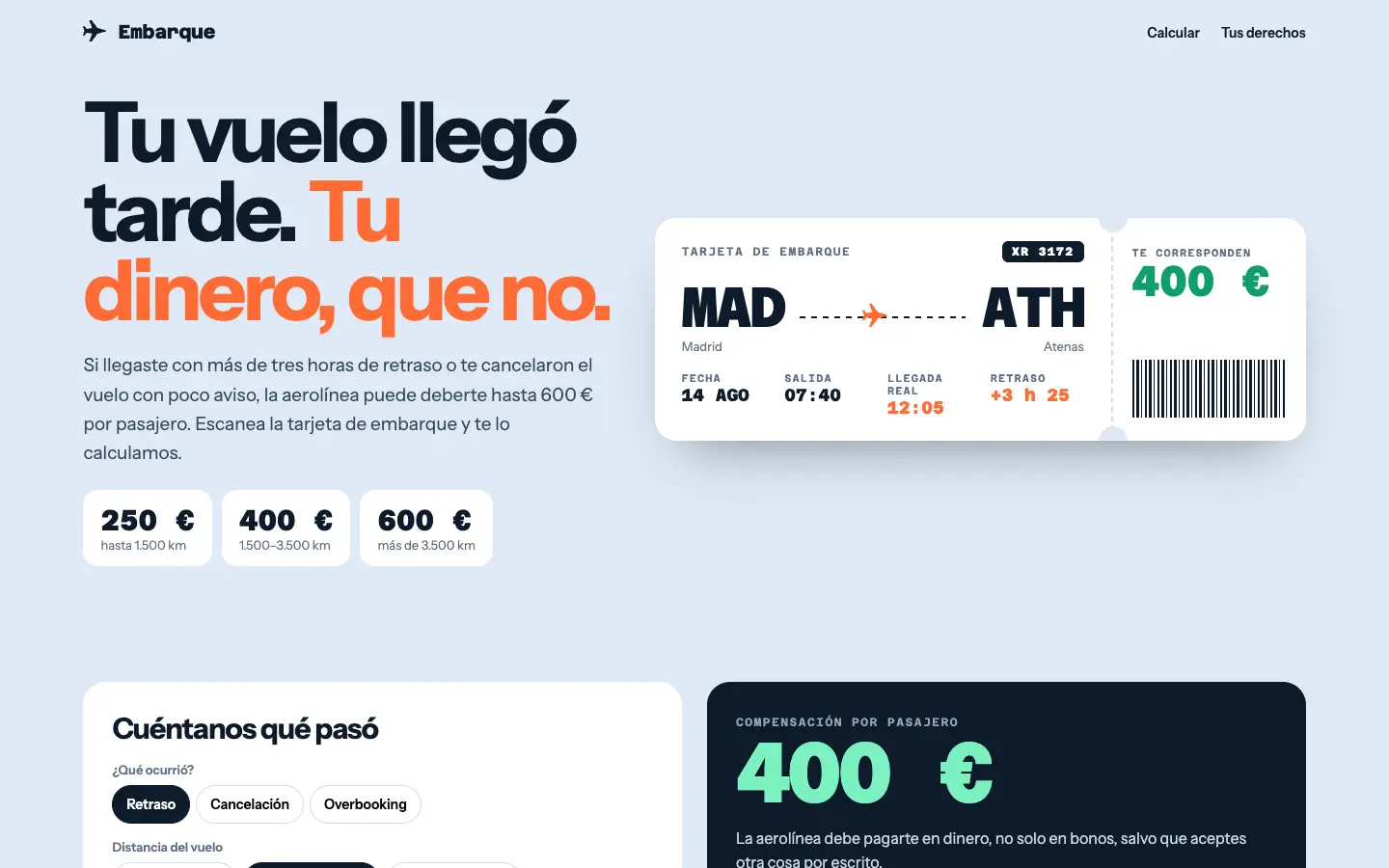 Embarque — primera pantalla del concepto