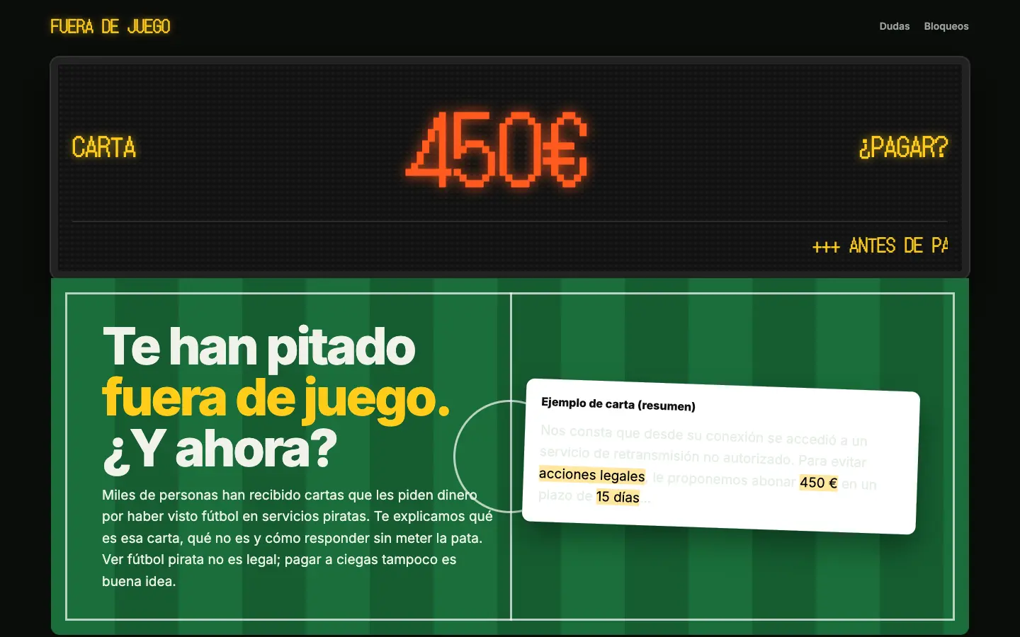 Fuera de Juego — primera pantalla del concepto