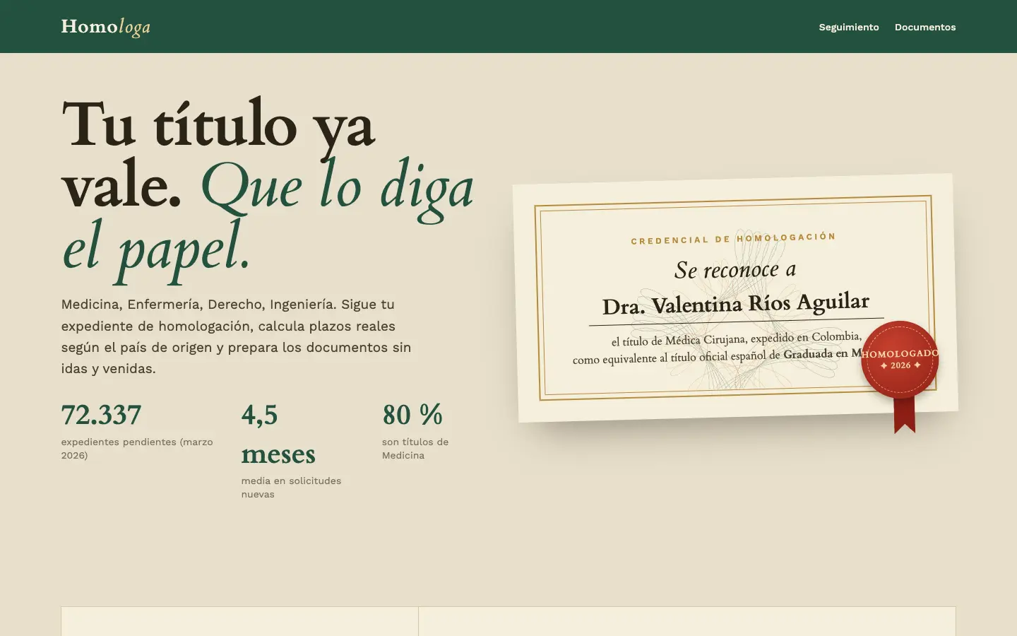 Homologa — primera pantalla del concepto