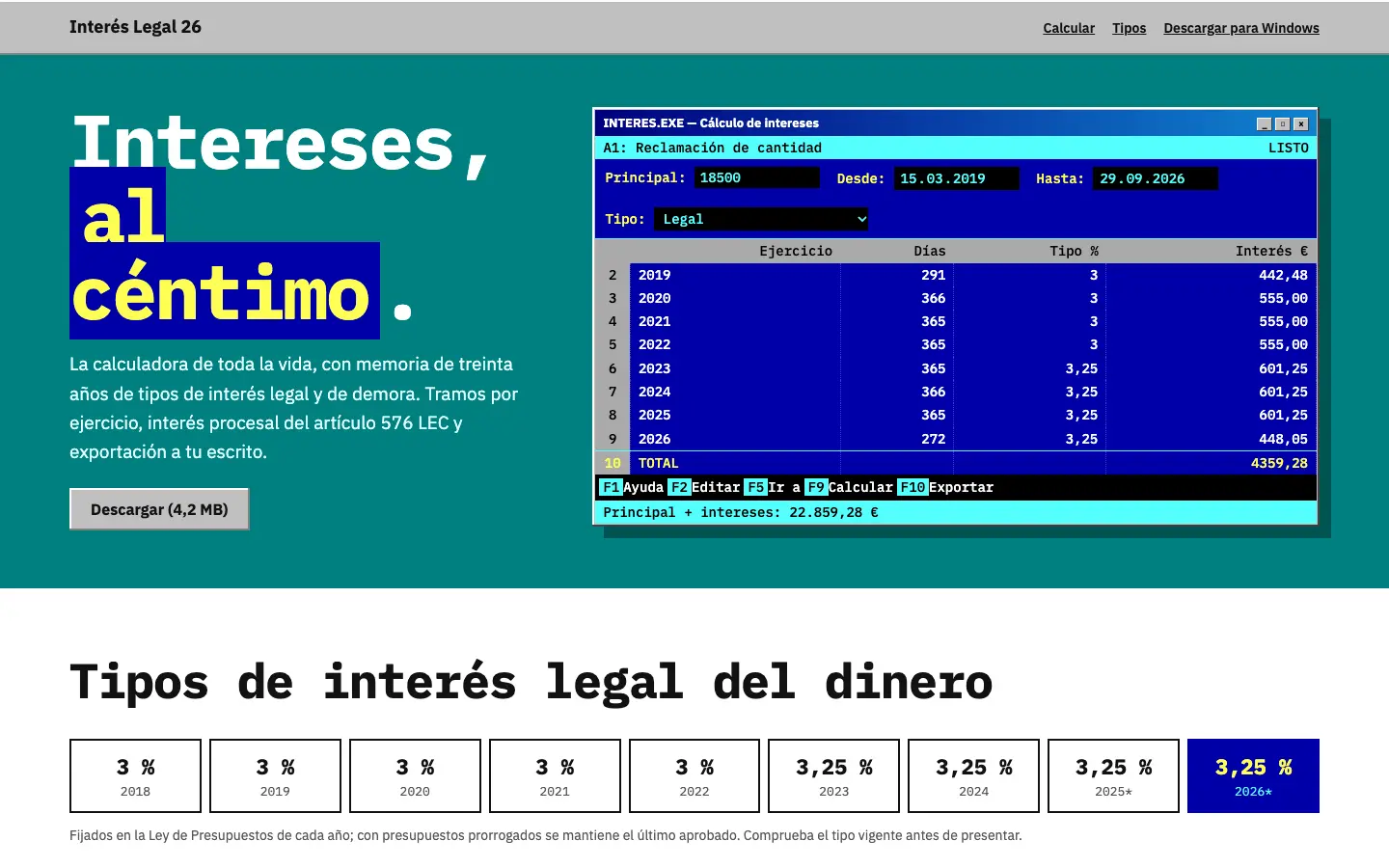 Interés Legal — primera pantalla del concepto
