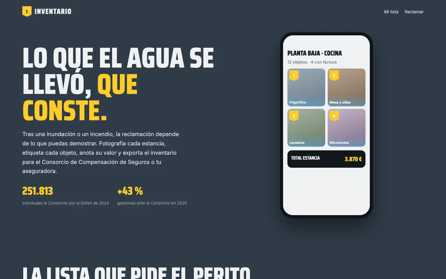 Inventario — primera pantalla del concepto