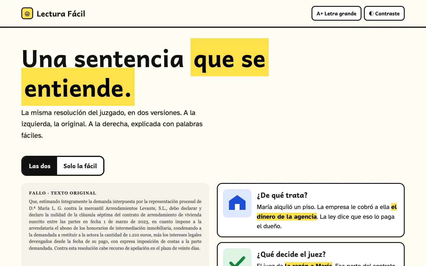 Lectura Fácil — primera pantalla del concepto