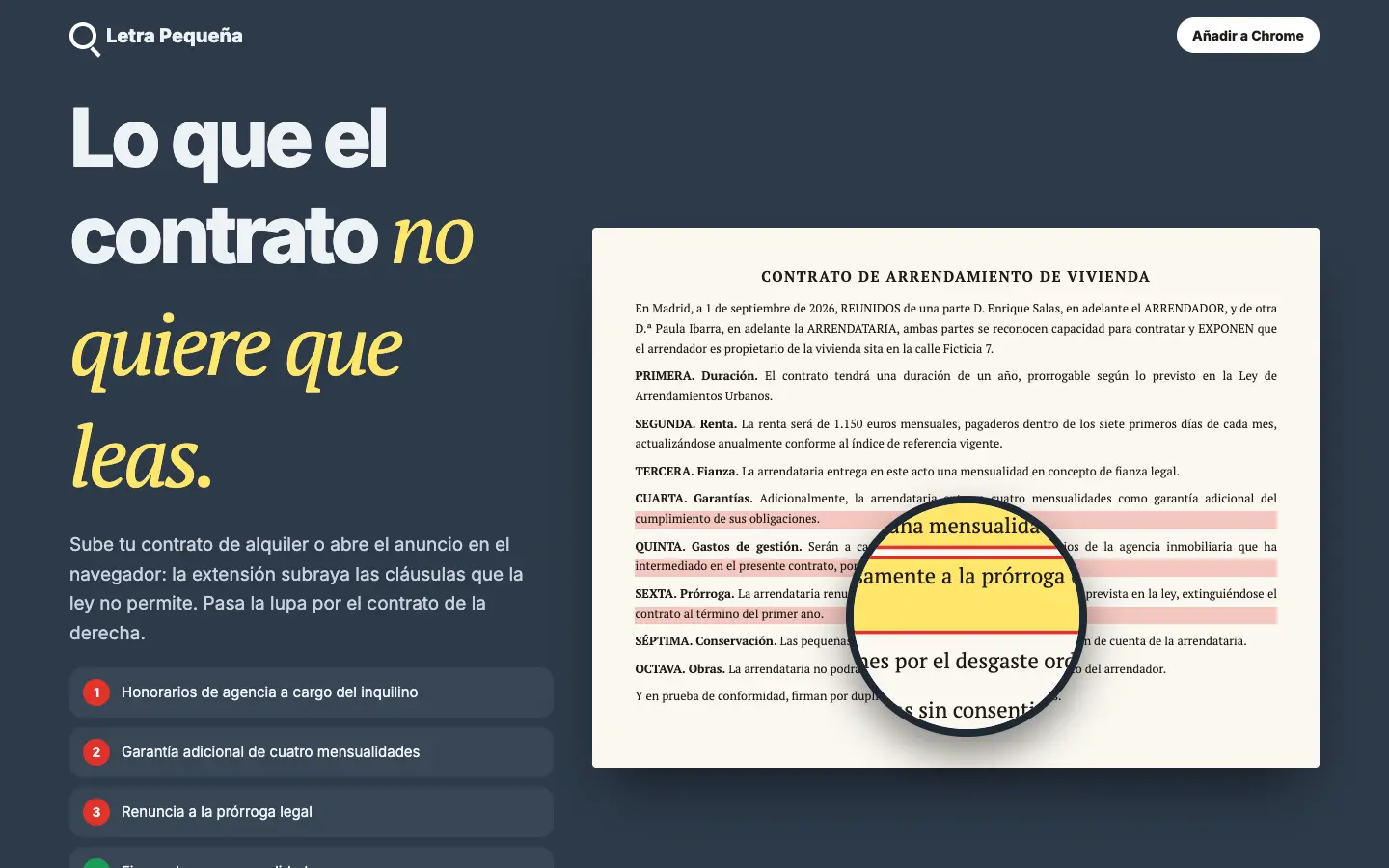 Letra Pequeña — primera pantalla del concepto