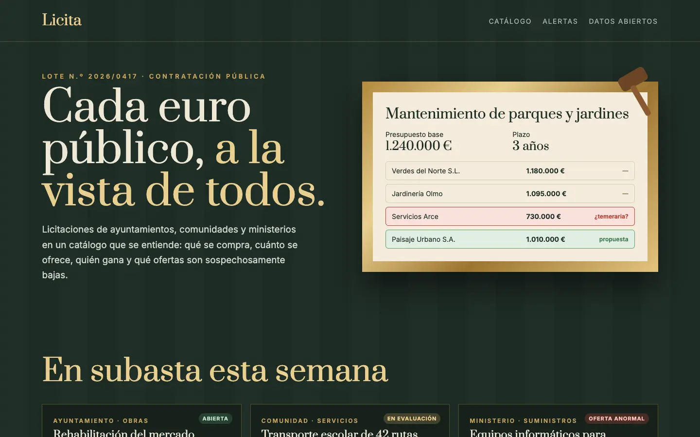 Licita — primera pantalla del concepto