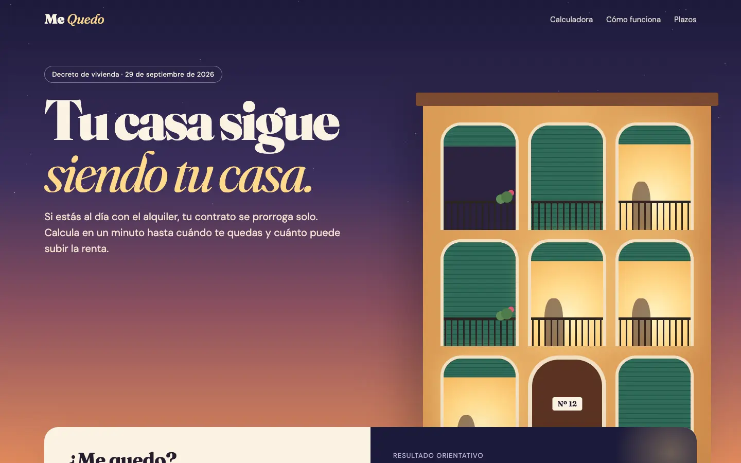 Me Quedo — primera pantalla del concepto