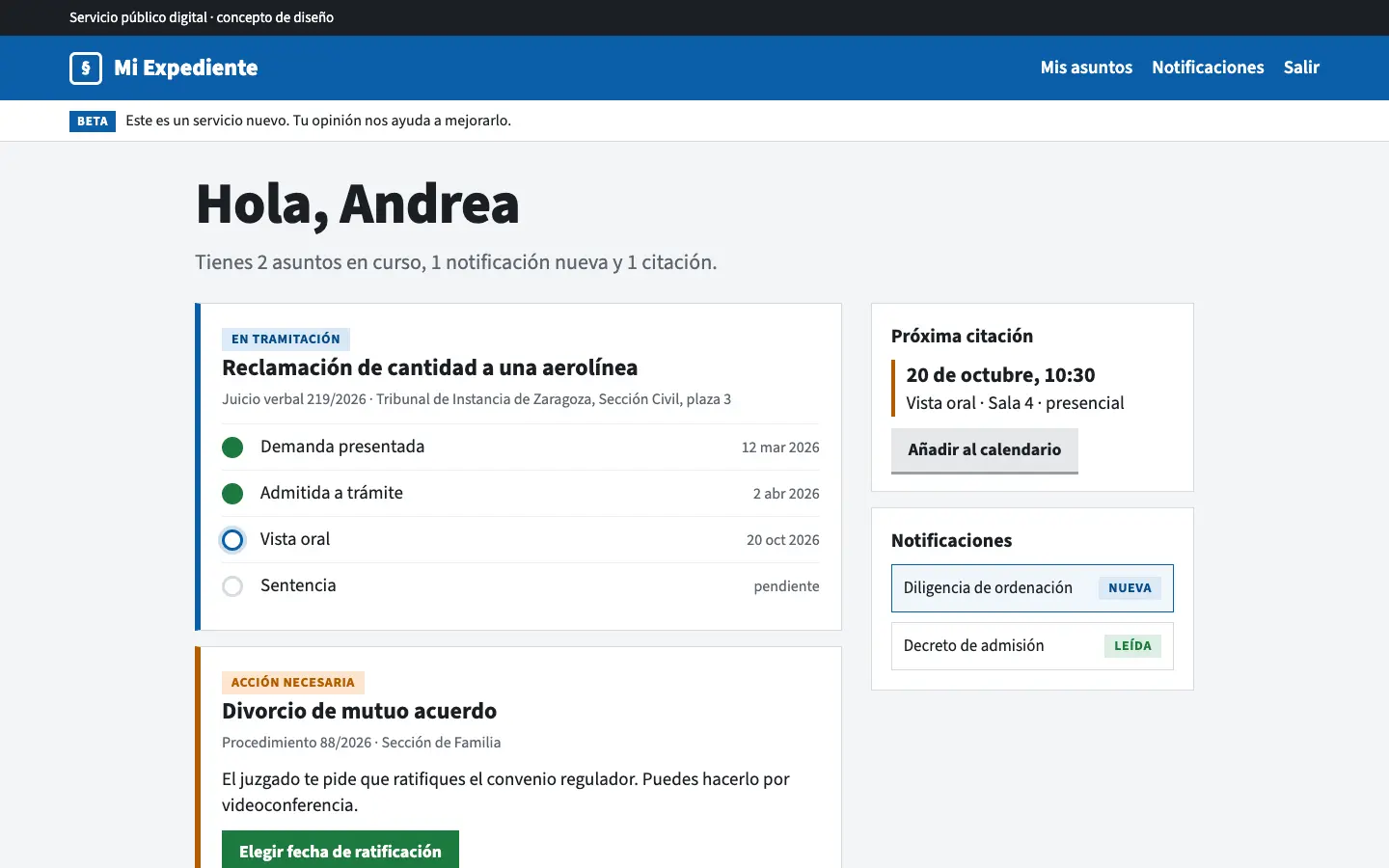 Mi Expediente — primera pantalla del concepto