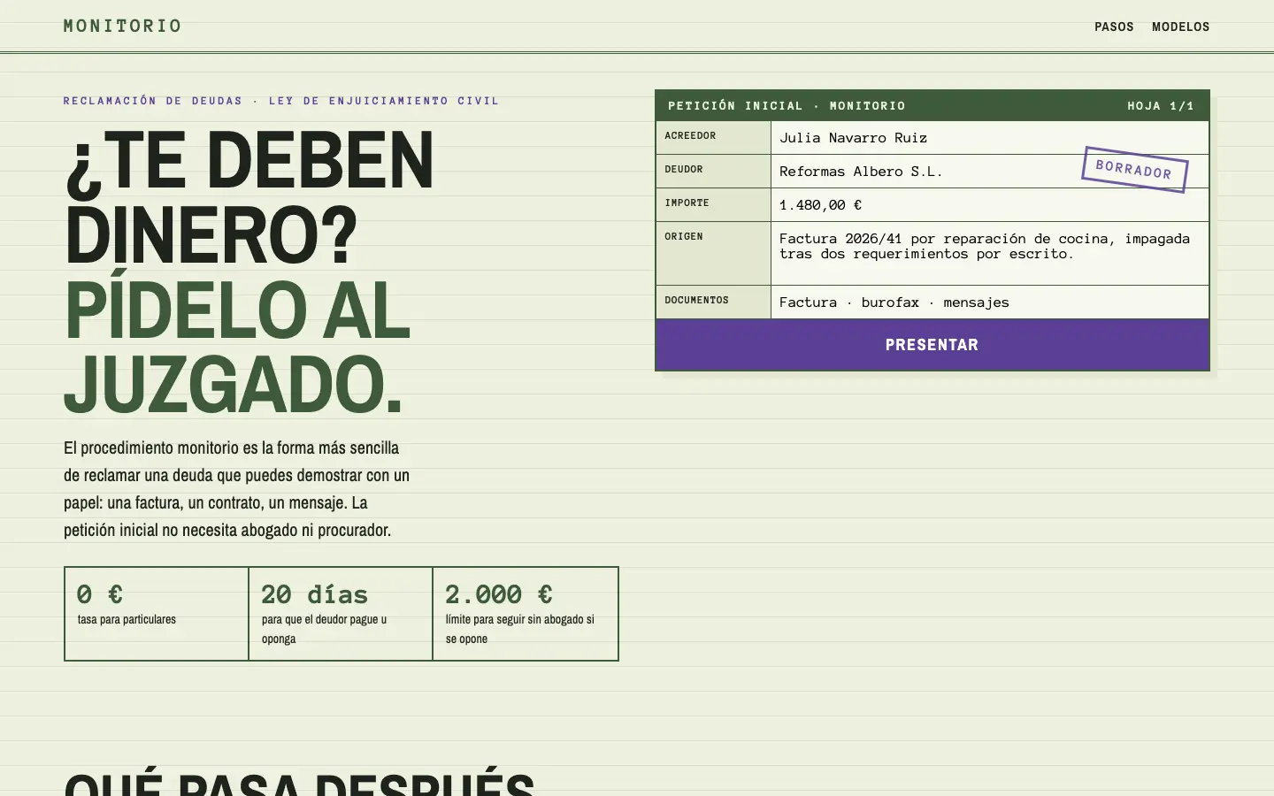 Monitorio — primera pantalla del concepto