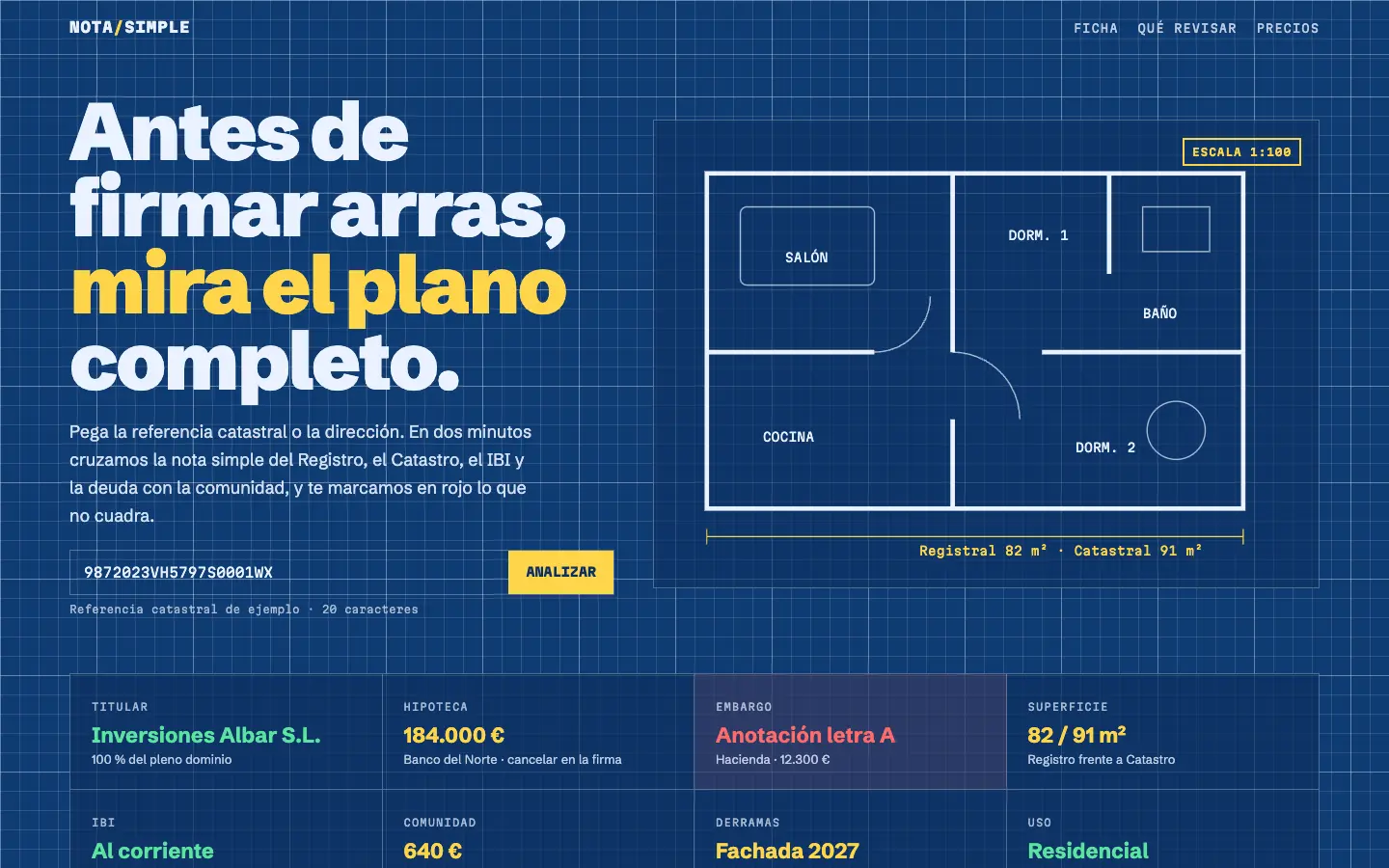 Nota Simple — primera pantalla del concepto