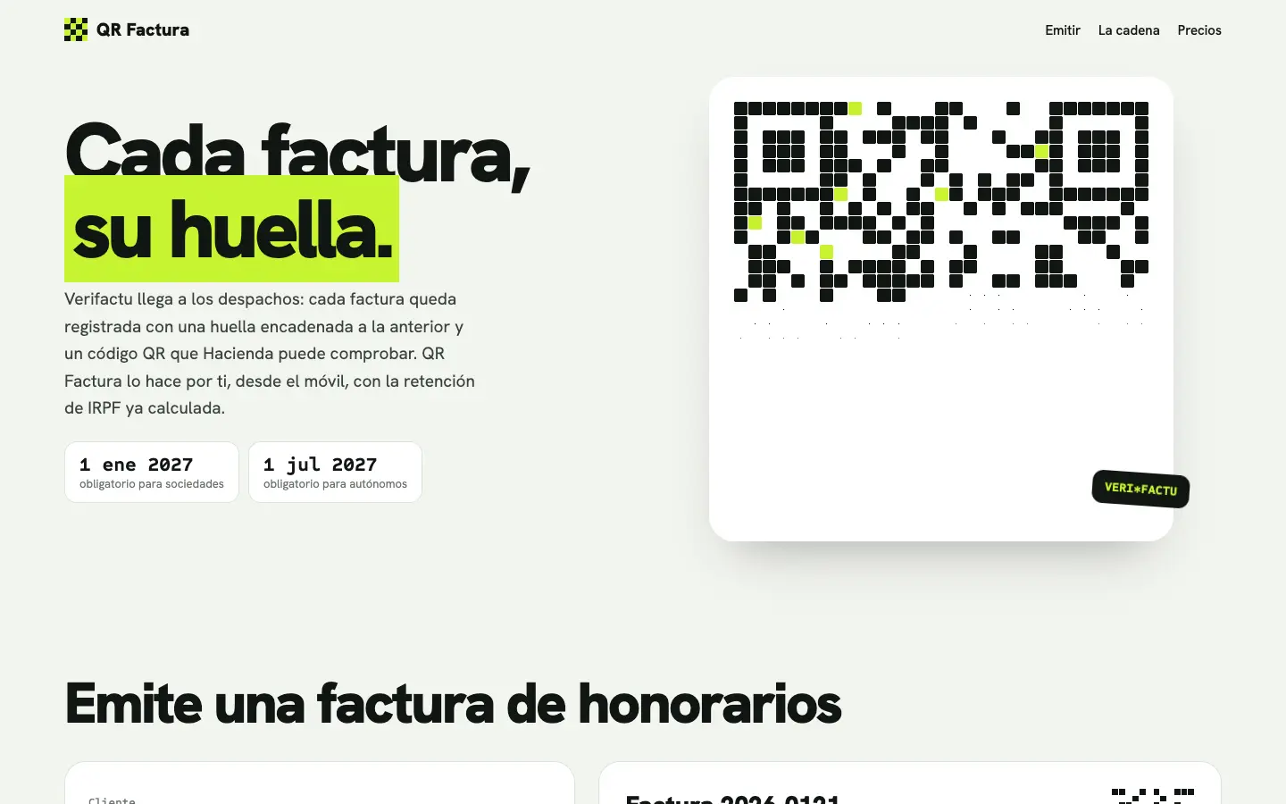 QR Factura — primera pantalla del concepto