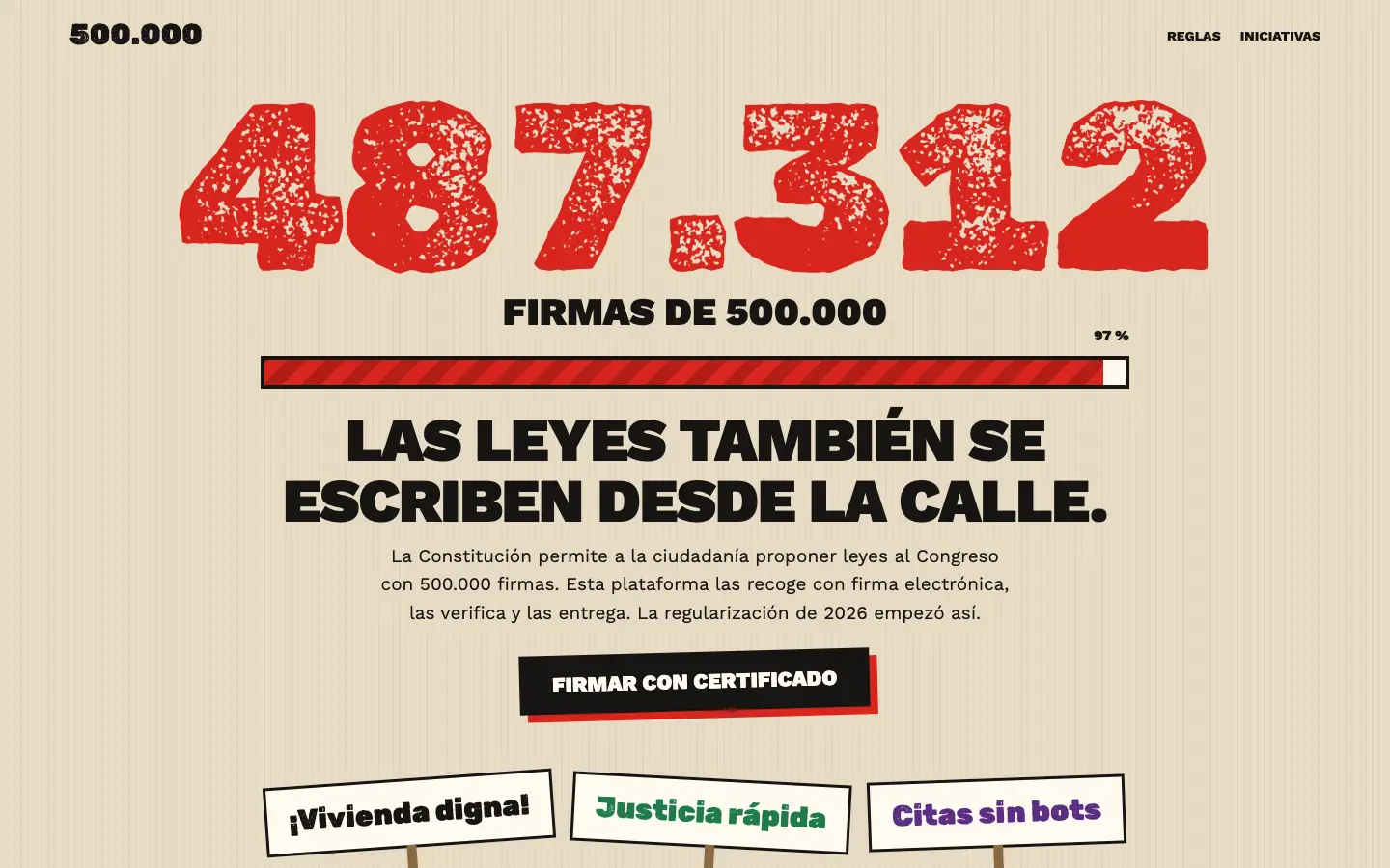 500.000 — primera pantalla del concepto