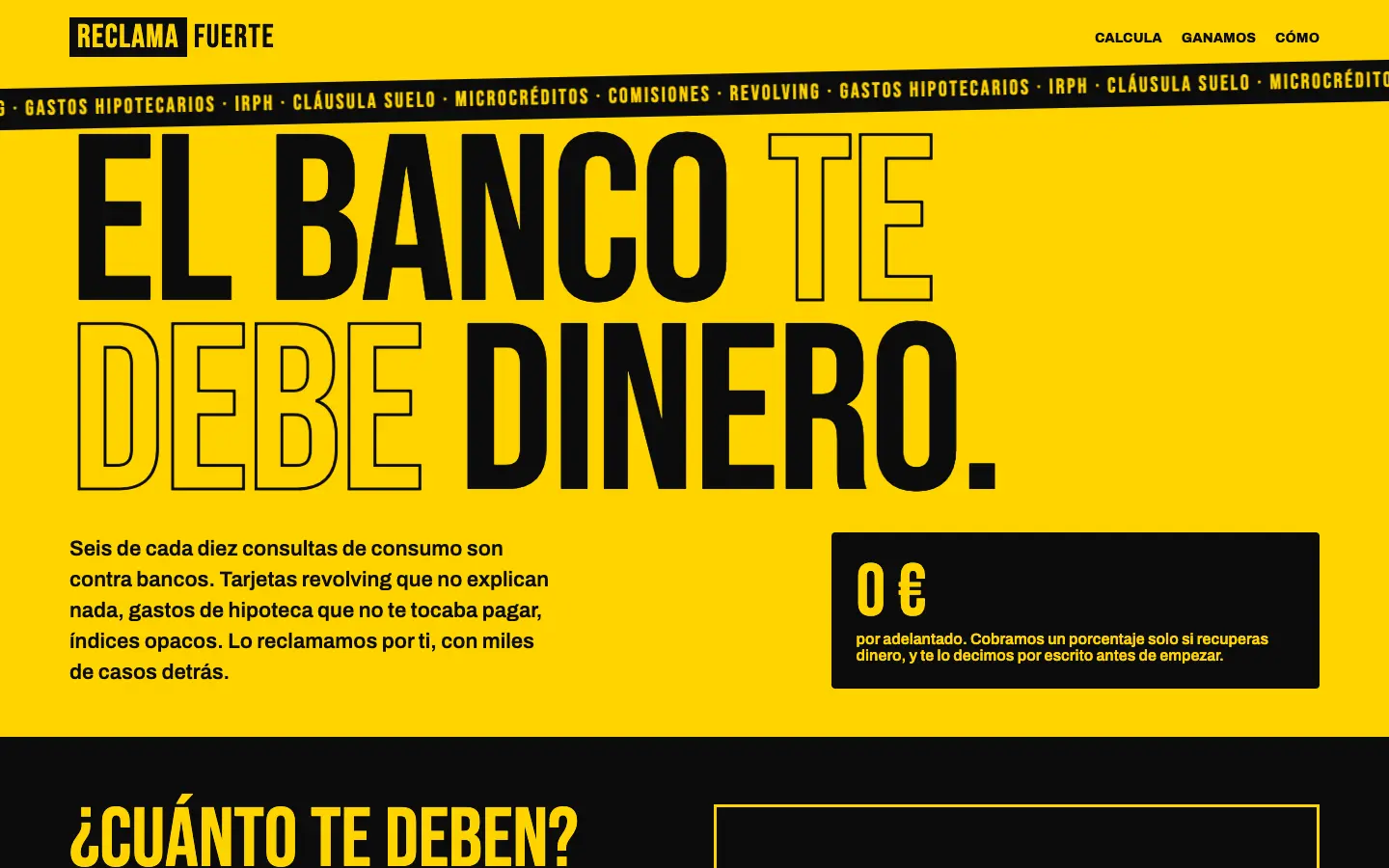 Reclama Fuerte — primera pantalla del concepto