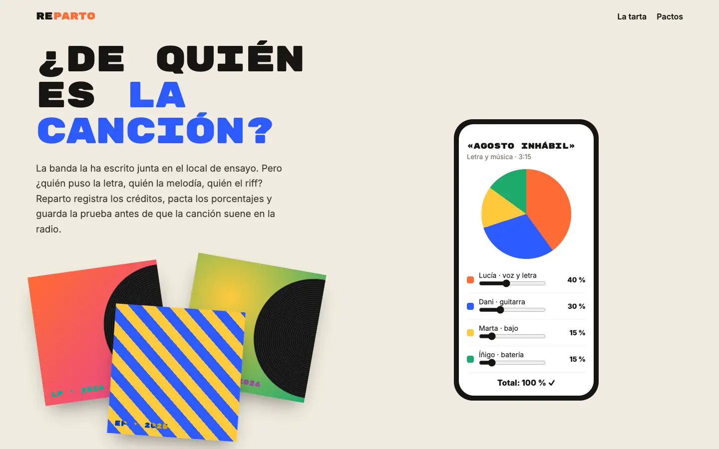 Reparto — primera pantalla del concepto