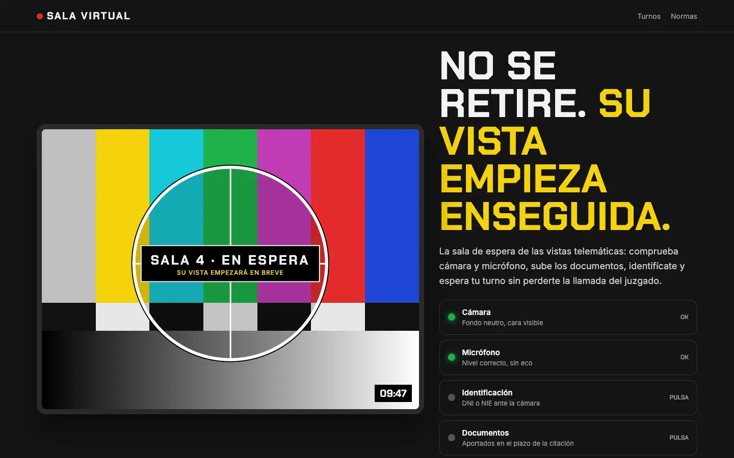Sala Virtual — primera pantalla del concepto
