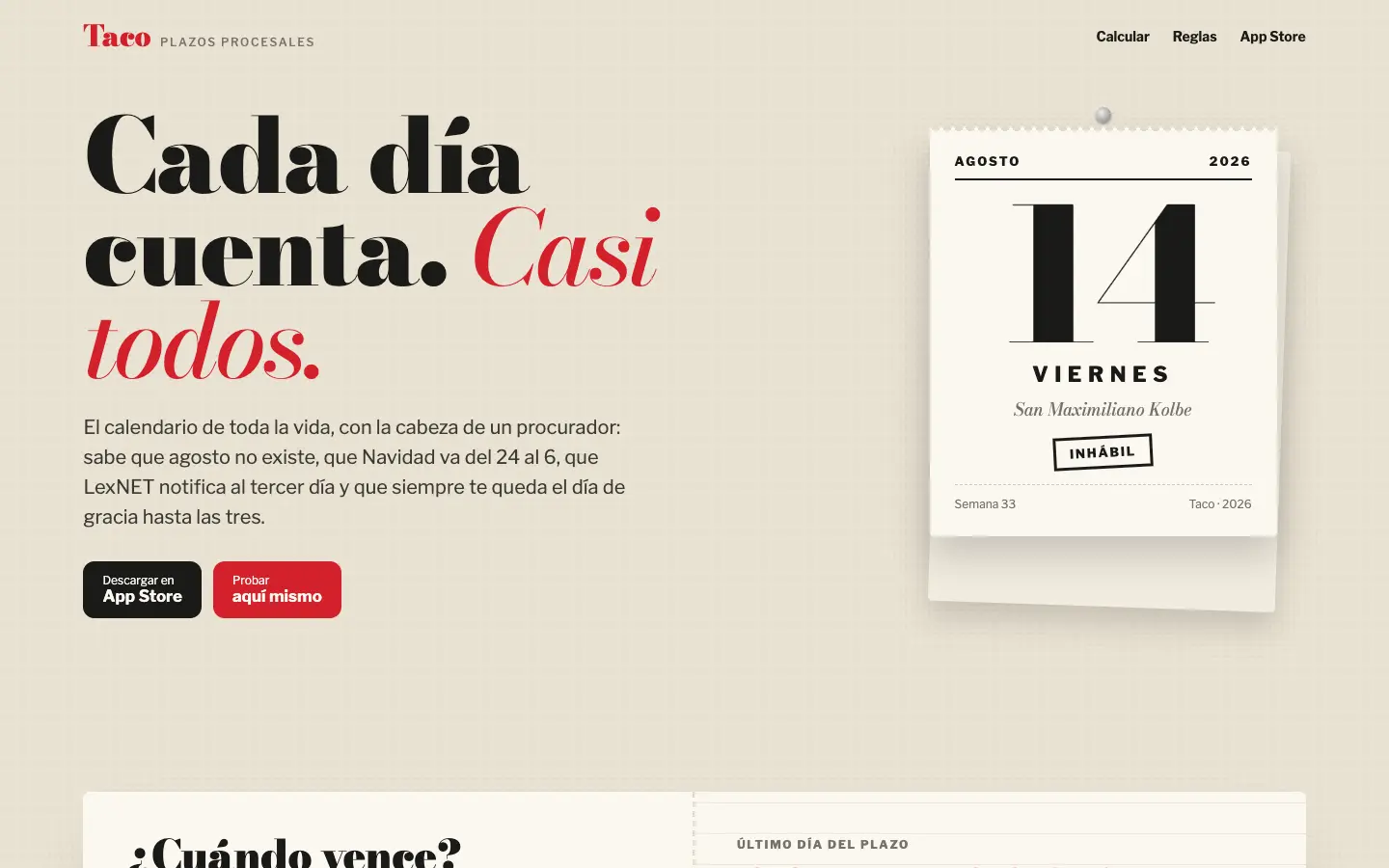 Taco — primera pantalla del concepto
