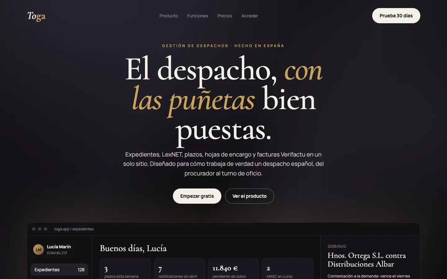 Toga — primera pantalla del concepto