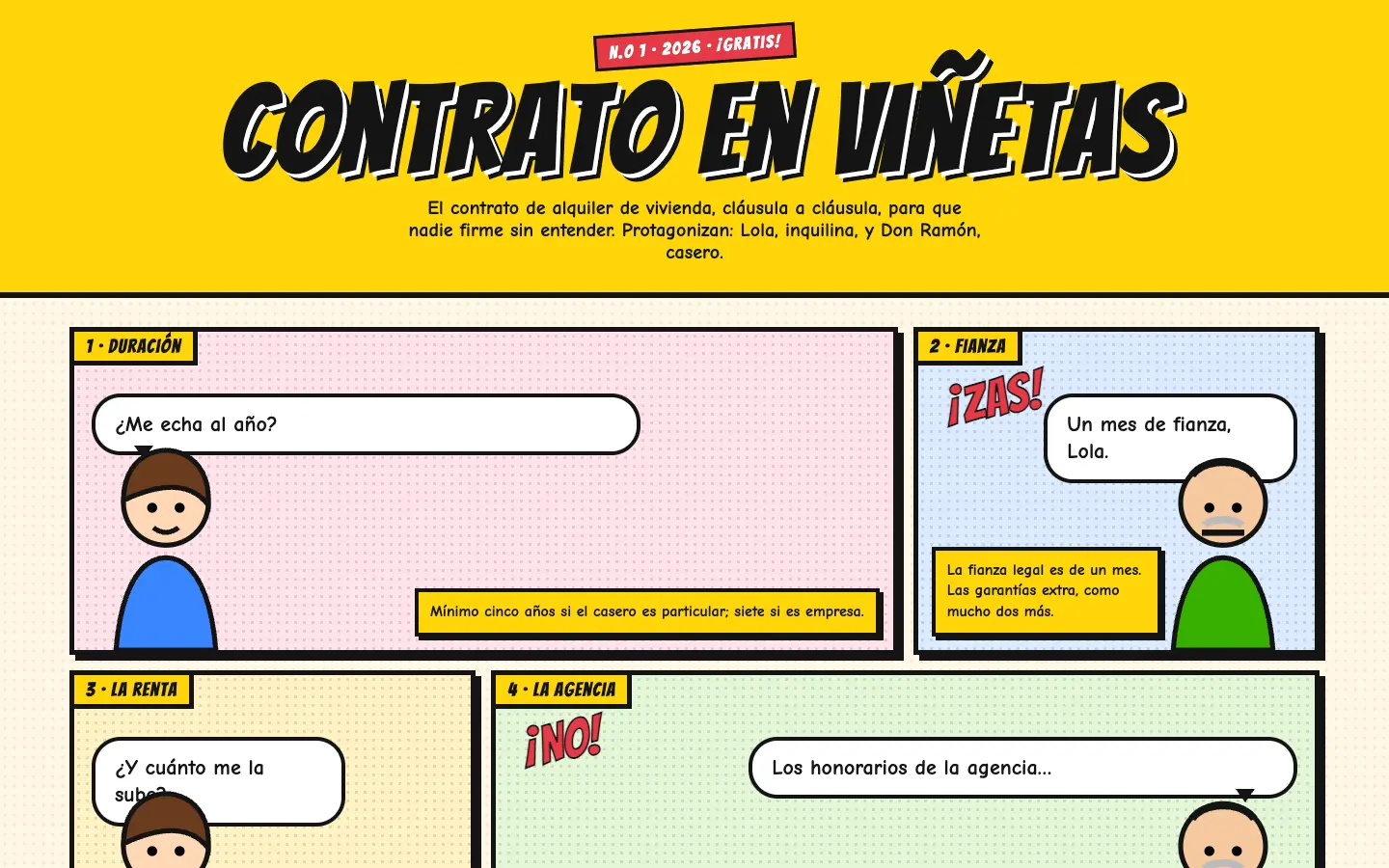 Contrato en Viñetas — primera pantalla del concepto