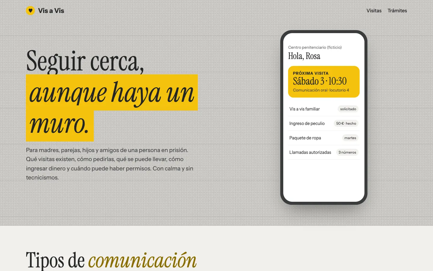 Vis a Vis — primera pantalla del concepto